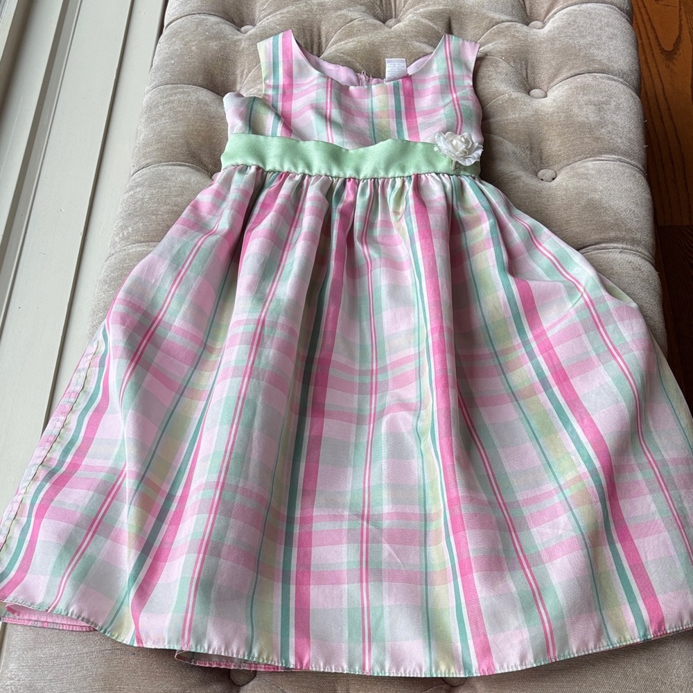 Pink and Green Plaid Tafeta Kids Dress